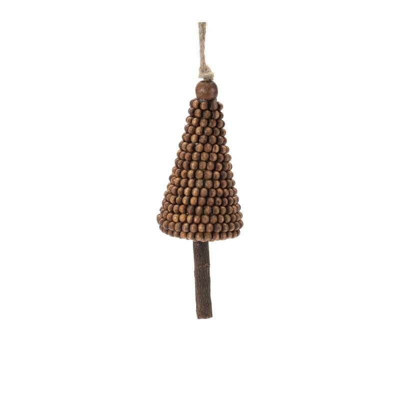 Wood Beaded Pine Tree Ornament (Set of 4) - N/A