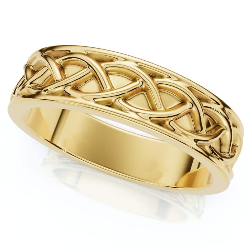 Bliss Diamond Men's 6mm Solid Gold Wedding Band Braided Anniversary Ring - 9.5 - Yellow