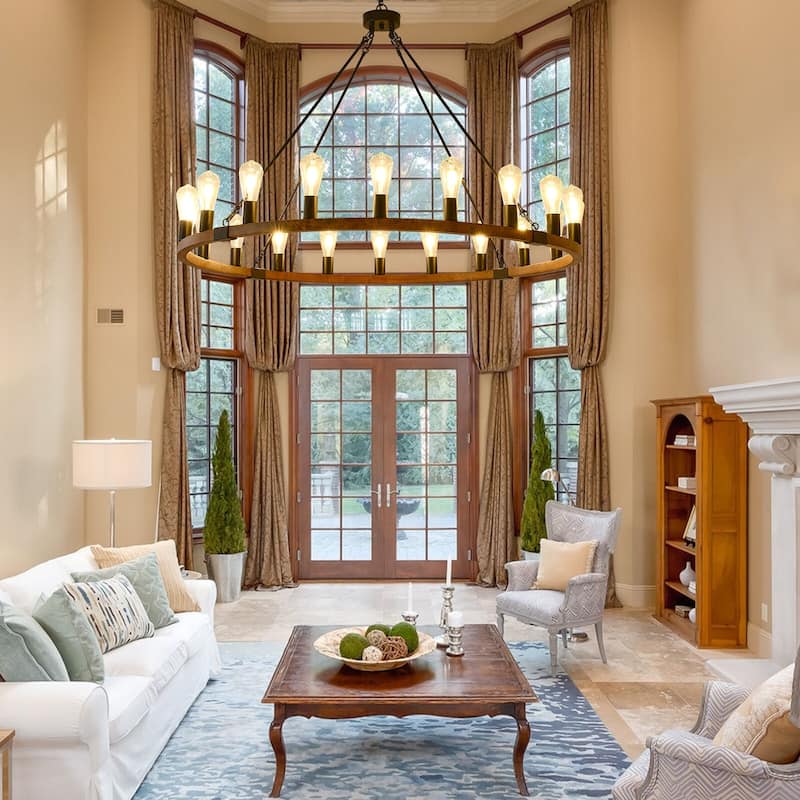 Large Wagon Wheel Chandelier Farmhouse Rustic Wood Chandeliers