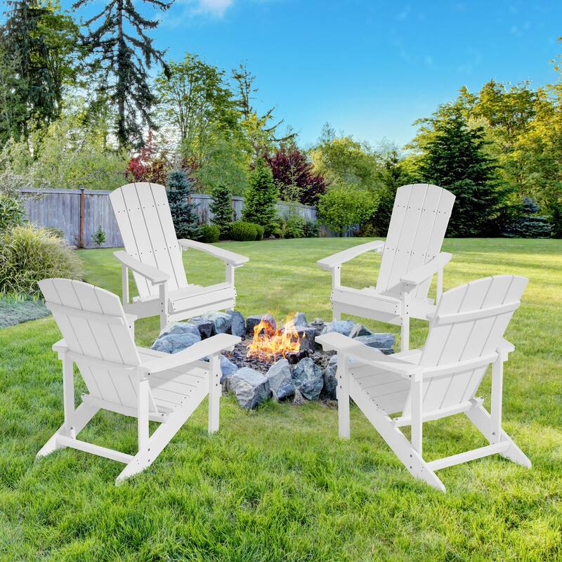 BONOSUKI Patio Adirondack Chair w/Cupholder,Weather Resistant-Set of 4 - White