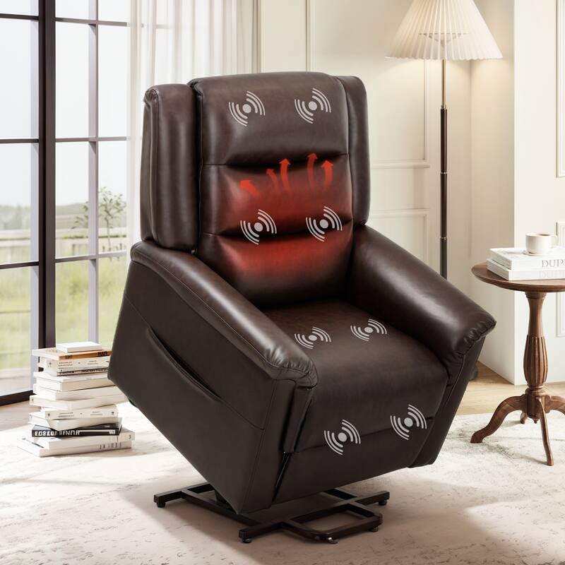 Power Lift Recliner Chair with Massage & Heat - PU Leather Electric Lift Chair for Living Room
