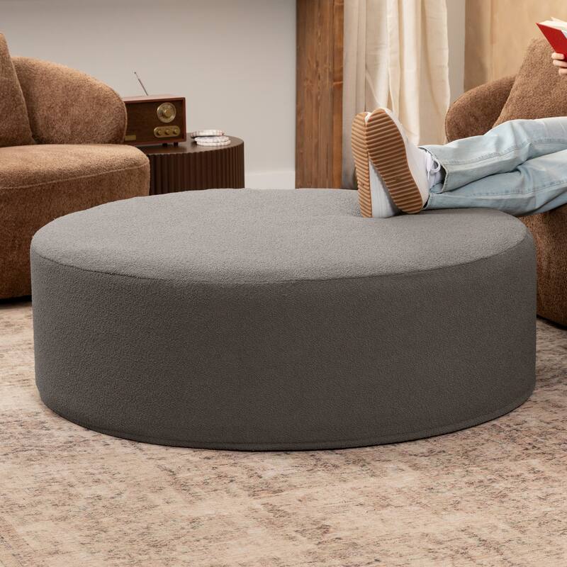 Jaxx Candler Round Couch Ottoman Large Coffee Table & Foot Rest, 44-Inch - Boucle Dk Grey