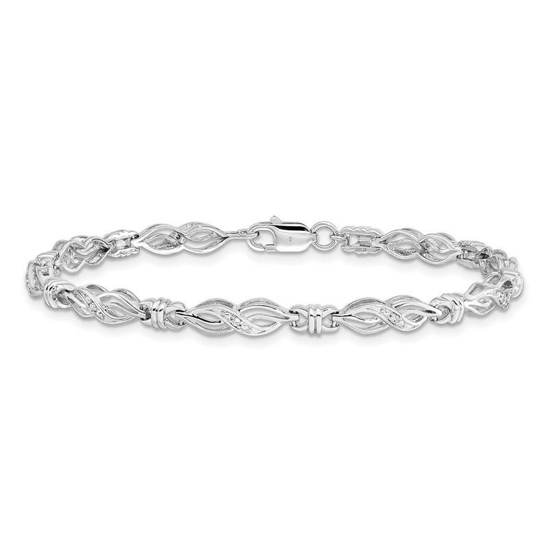 Curata 925 Sterling Silver Polished Lobster Claw Closure Diamond Bracelet