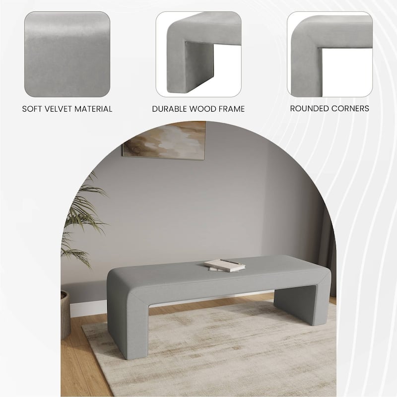 LeisureMod Vint 63" Wide Upholstered Rectangular Accent Bench in Boucle/Velvet for Living Room Bedroom Home Office