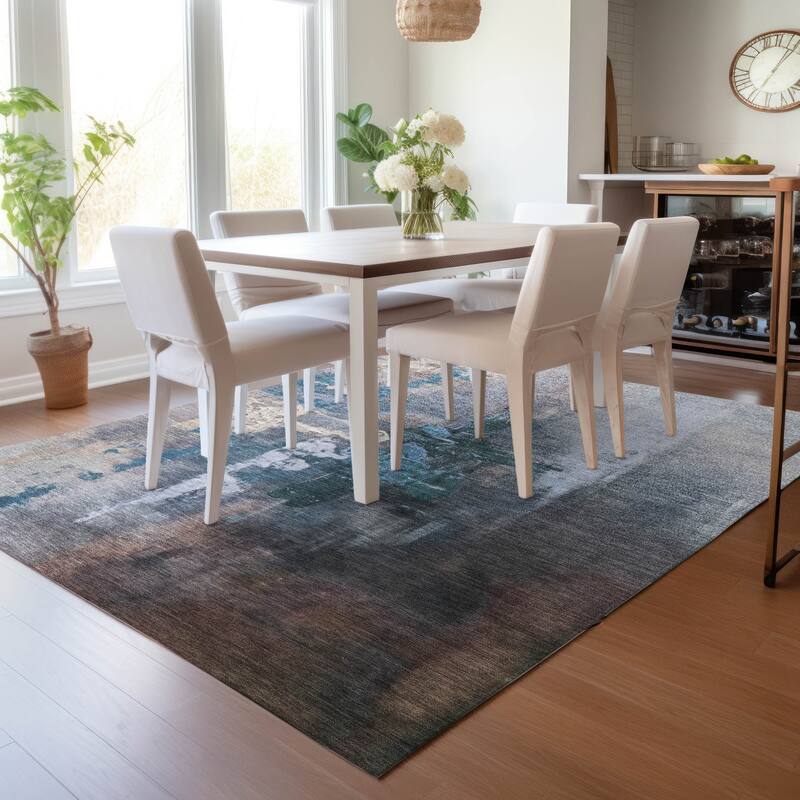 Machine Washable Indoor/Outdoor Modern Painters Touch Chantille Rug