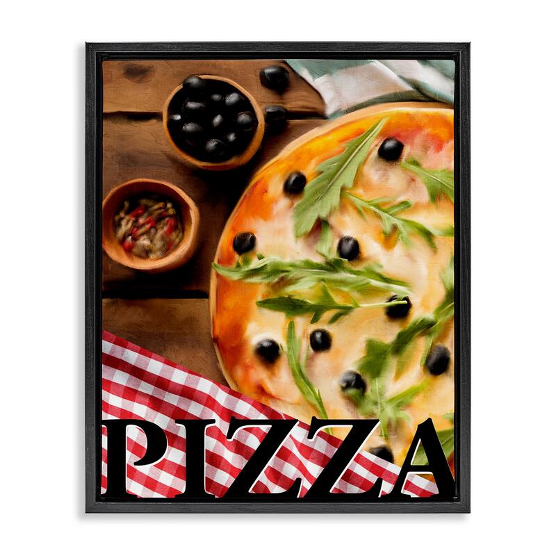 Stupell Flavorful Traditional Pizza Framed Floater Canvas Wall Art Design By Kim Allen - 17 x 21 - Black