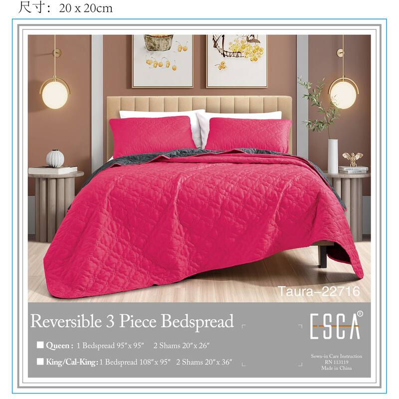 Shatex Taura 3 piece Lightweight Cooling Bedspread set,Oversized Reversible Quilt set