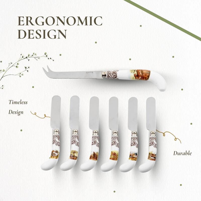 Spode Woodland Cheese Knife and 6 Spreaders