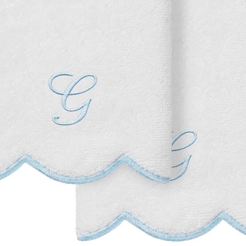 Authentic Hotel and Spa 100% Turkish Cotton Blue ADORNIA Scallop Personalized 2 Piece Fingertip Towel Set - 2 Fingertip Towels