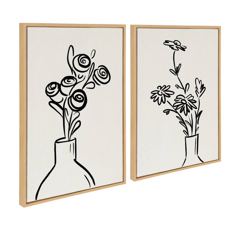 Kate and Laurel Sylvie Flowers Canvas Set by The Creative Bunch Studio - 2 Piece 23x33 - Plastic - Natural