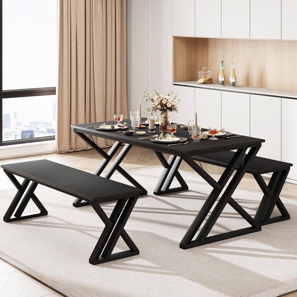 Modern Kitchen Dining Table Set with 2 Benches