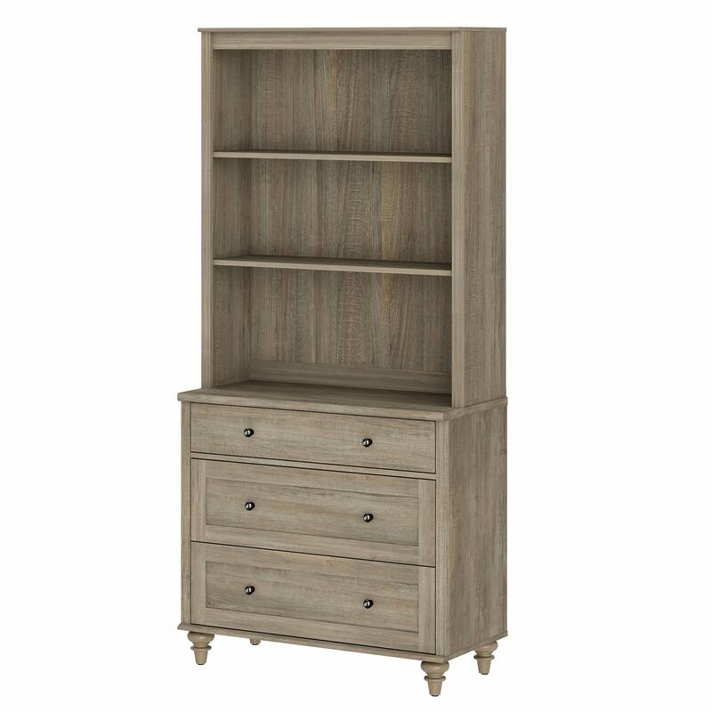 Wash Gray Bookcase with Doors, Large Wood Farmhouse Book Case Shelf - wash grey
