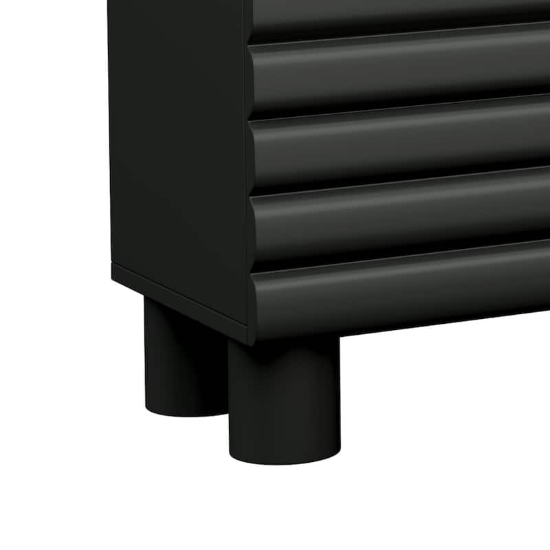 Stylish Wavy Door TV Stand with 4 Cabinets, Adjustable Shelves & Cable Holes, Solid Color Media Console for TVs Up to 75"