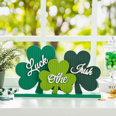 Glitzhome 16"L St. Patrick's Wooden Shamrocks Table decor