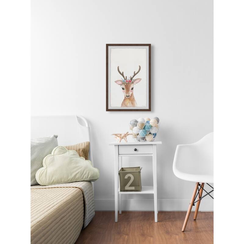 Deer With Flower Crown Framed Wall Art, Floral Delight - A Blooming Accent for Your Living Space