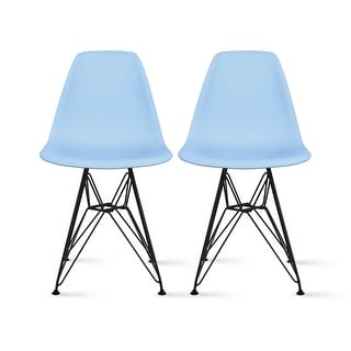 Set of 2 Molded Plastic Dining Chairs Mid-Century Modern Armless Side Chairs with Black Chrome Eiffel Legs for Kitchen or Office