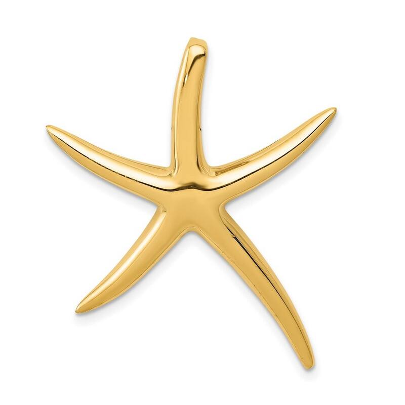 Curata 14k Yellow Gold 28mm Polished Sea shell Nautical Starfish Slide Pendant Necklace