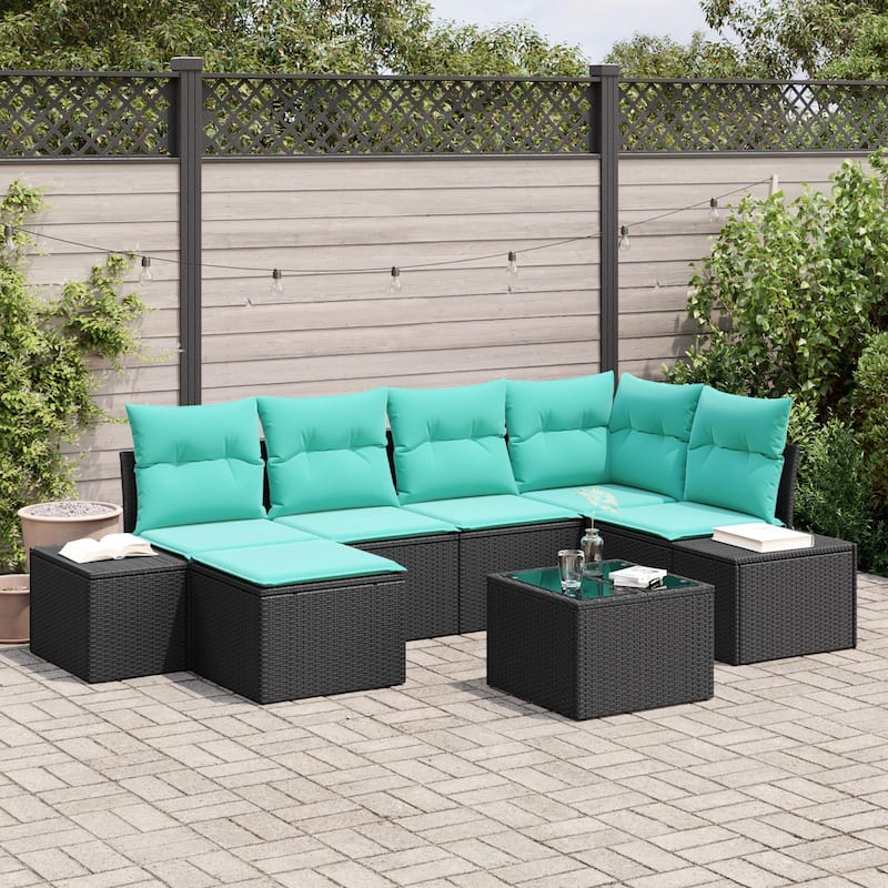 vidaXL 7 Piece Garden Sofa Set with Cushions - 103.9×60.6×27.2 - Black
