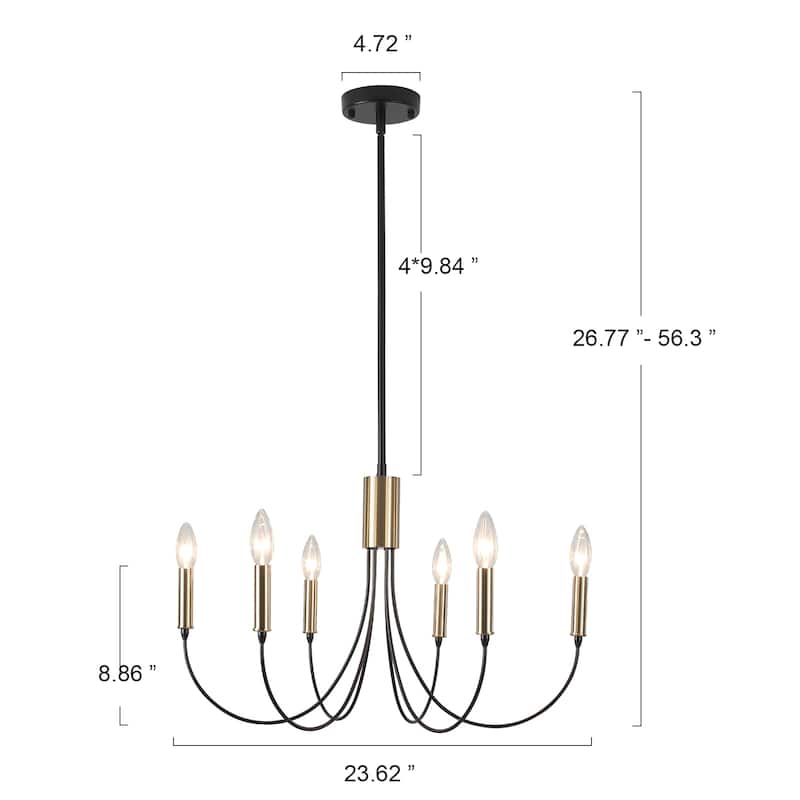 6-Light Modern Chandelier, Farmhouse Chandelier, Candle Style Chandelier for Dining Living Room Kitchen Island - 23.62"Dx8.86"H