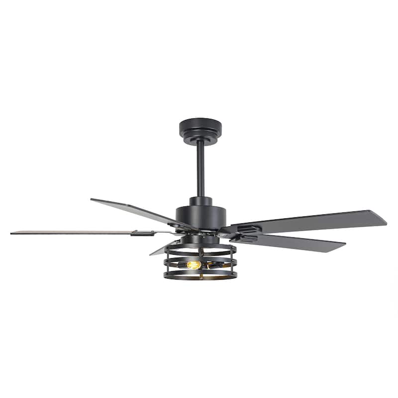 Vaczon 52" Industrial Reversible Wood 5-Blade Black Ceiling Fan with Light and APP Control