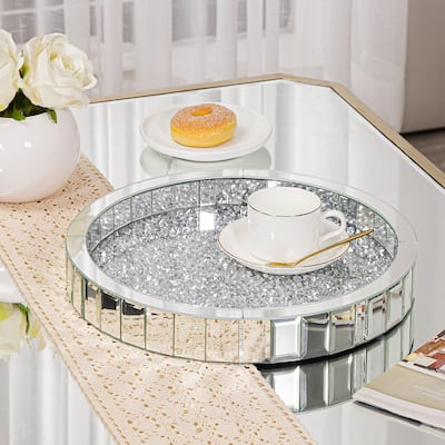 Mirrored Decorative Serving Tray Crushed Diamond Tray