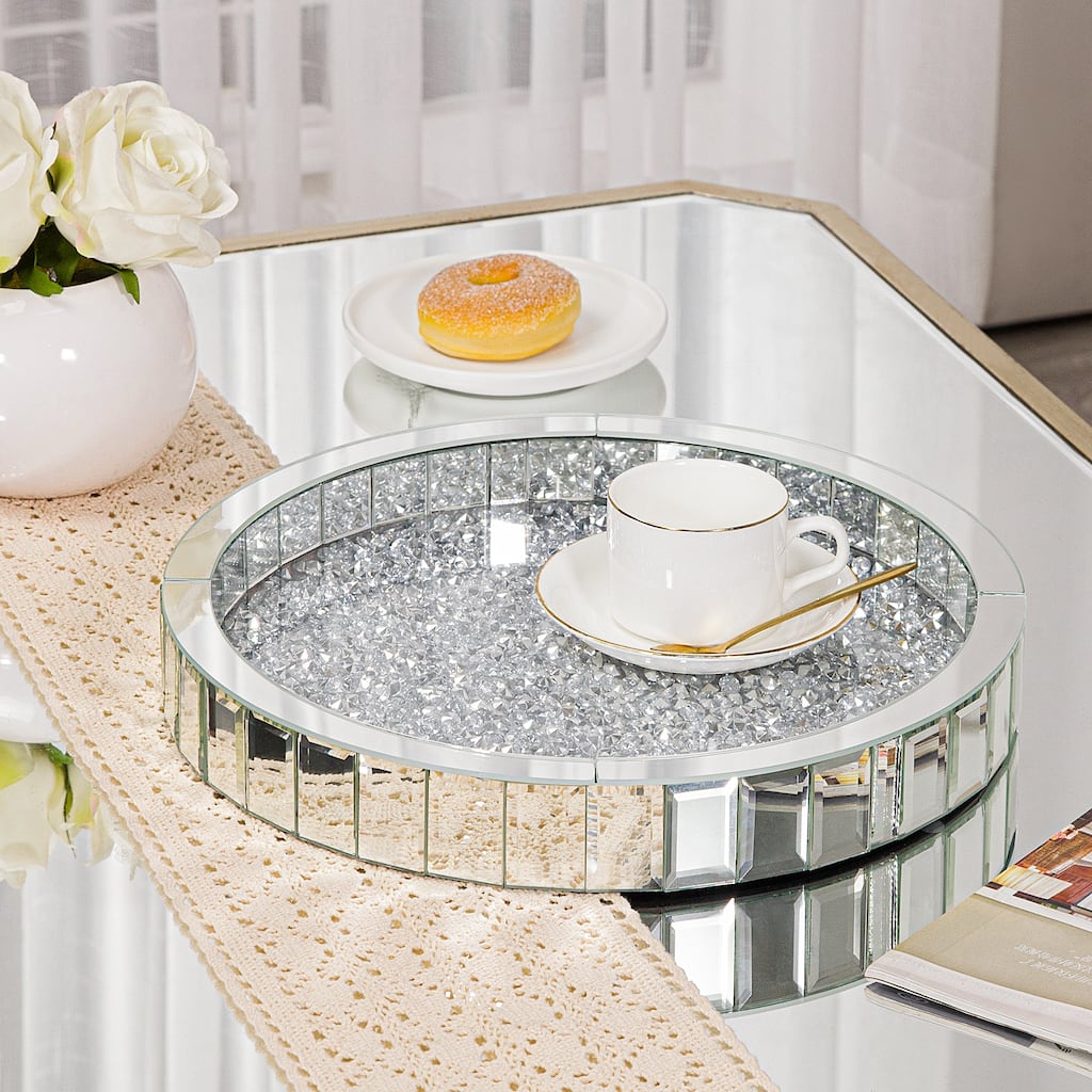 Mirrored Decorative Serving Tray Crushed Diamond Tray