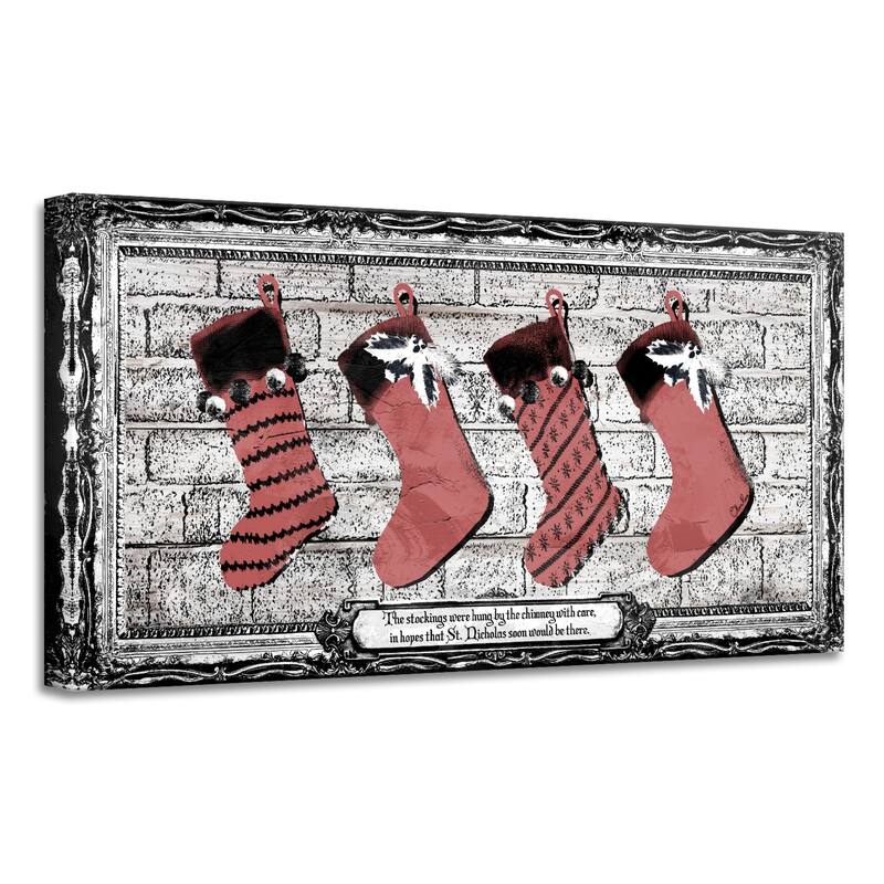 Brown and Red Stockings Christmas Canvas Wall Art Decor 8" x 16"