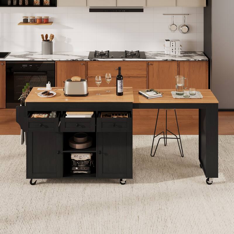 85.5" Kitchen Island with Extendable Dining Table