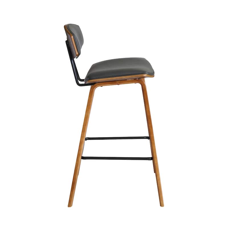 Iron Low Back Fabric Counter Bar Stool with Footrest and Wood Finish - 19” x 16” x 36” (D x W x H)