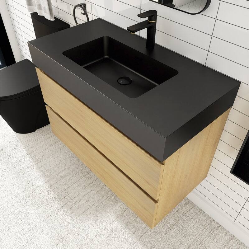 24 in. W x 18 in. D x 25 in. H Single Sink Wall Mounted Bath Vanity for Modern Bathroom Black Sink Basin