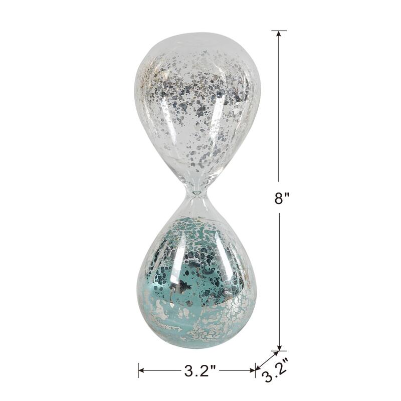 Set of 2, 3.2x3.2x8" Peleus 30-Minute Silvered Hourglass, Jade Sand