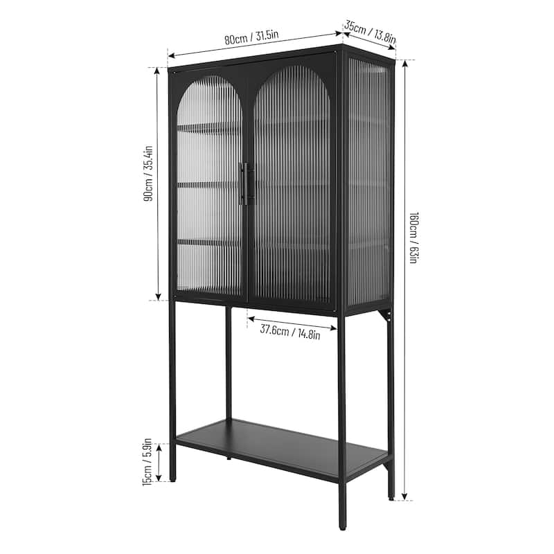 Adjustable Shelves Cabinet with 2 Glass Arched Doors