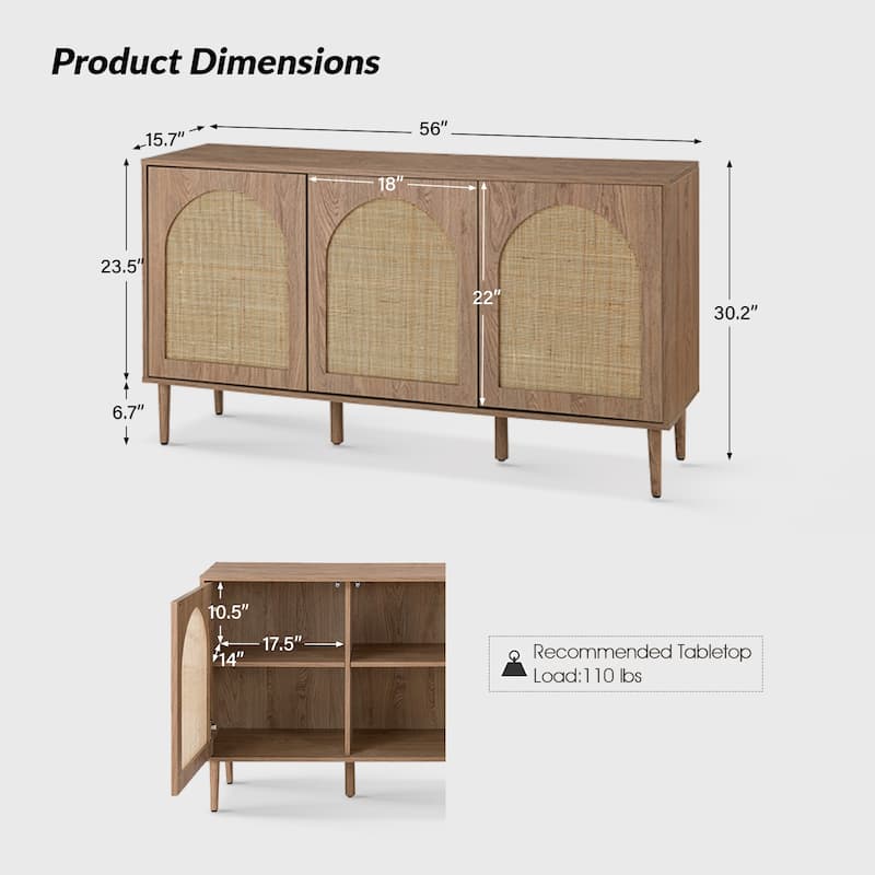 Ulysses Farmhouse Storage Rattan Sideboard with Adjustable Shelves by HULALA HOME