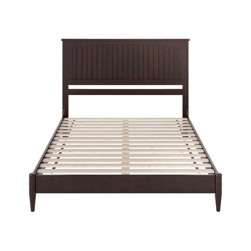 Solid Wood Low Profile Platform Bed - Queen Size, USB Charging, Espresso Finish, Modern Bedroom Furniture