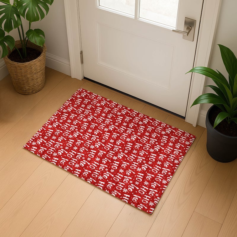 Premium Washable Super Soft Christmas Ho Ho Mayfield Rug - Red - 1'8" x 2'6"