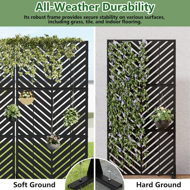 Outdoor Privacy Screen with Stand for Patio Garden Metal Fence Set of 2