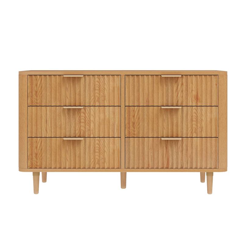 Moasis 6 Drawer Dresser Wood Storage Dresser Organizer with Waveform Fluted Panel