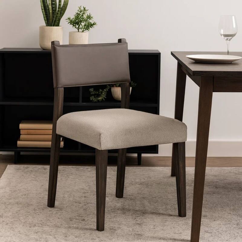 Liom Dining Side Chair Set of 2, Ash Gray Fabric, Blackwash Frame