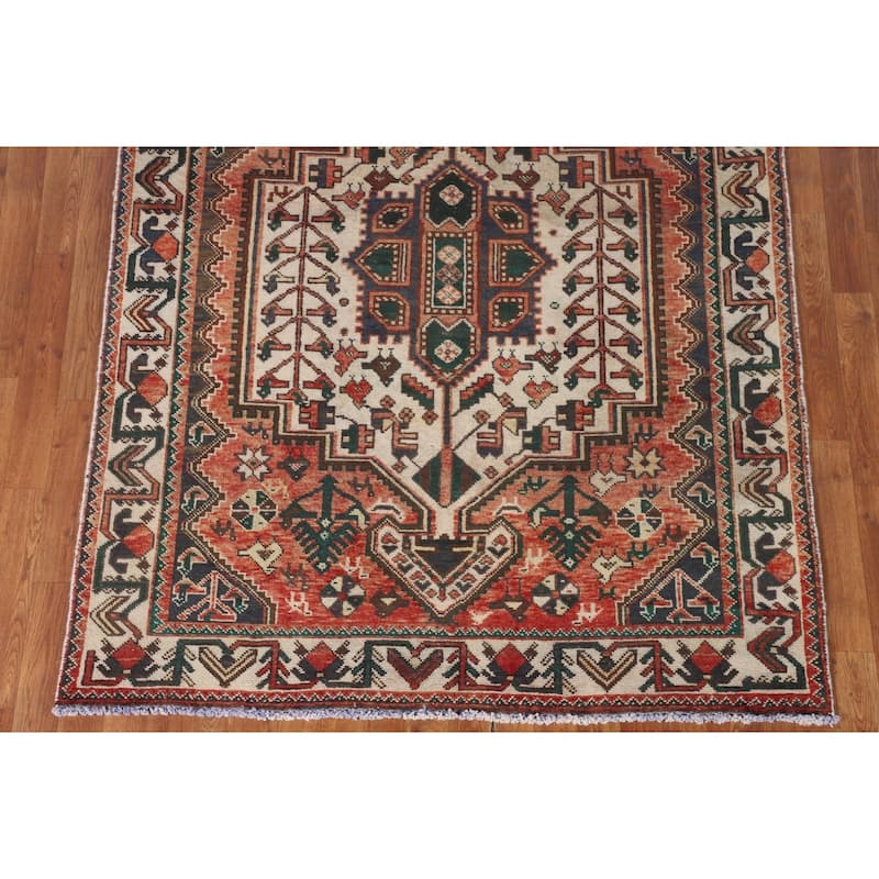 Geometric Bakhtiari Persian Vintage Rug Handmade Tribal Wool Carpet - 4'11"x 10'1"