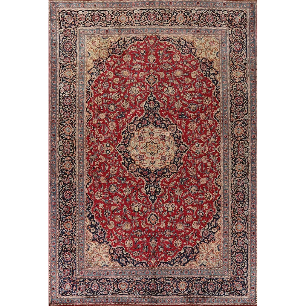 Traditional Kashmar Vintage Persian Area Rug Hand-Knotted Wool Carpet - 9'6" x 12'11"
