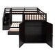preview thumbnail 26 of 43, Twin-Twin over Full L-Shaped Bunk Bed with 3 Drawers, Portable Desk, Wardrobe, Guardrails & Solid Pine Frame, Grey