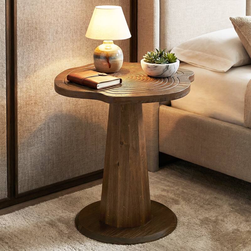 19.69" Solid Wood Stump Nightstand, Rustic Side Table