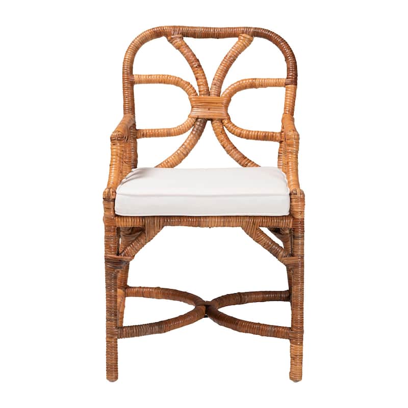 Alondra Natural Rattan Dining Chair - Handwoven Wicker Accent Chair with Removable Cushion, Coastal Boho Dining Room Seating