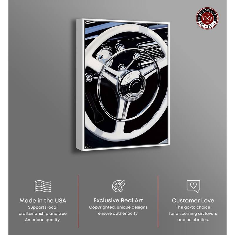 Notoriart Classy Steering Wheel Framed Car 1 Piece Canvas Wall Art