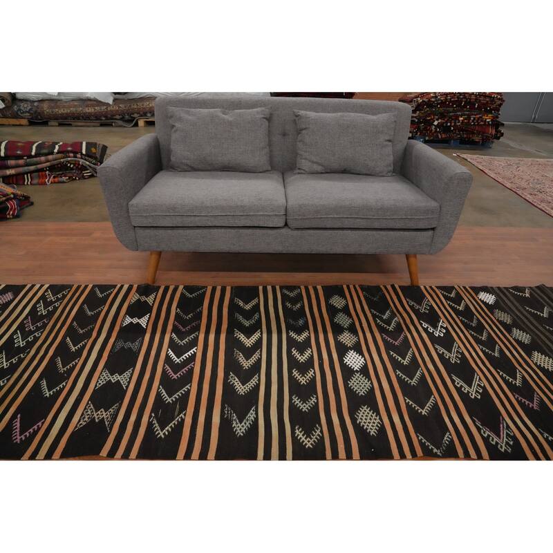 Hand Woven Oriental 100% Wool Carpet Southwestern Tribal Black Kilim Runner Rug - 11' 9'' X 3' 2''
