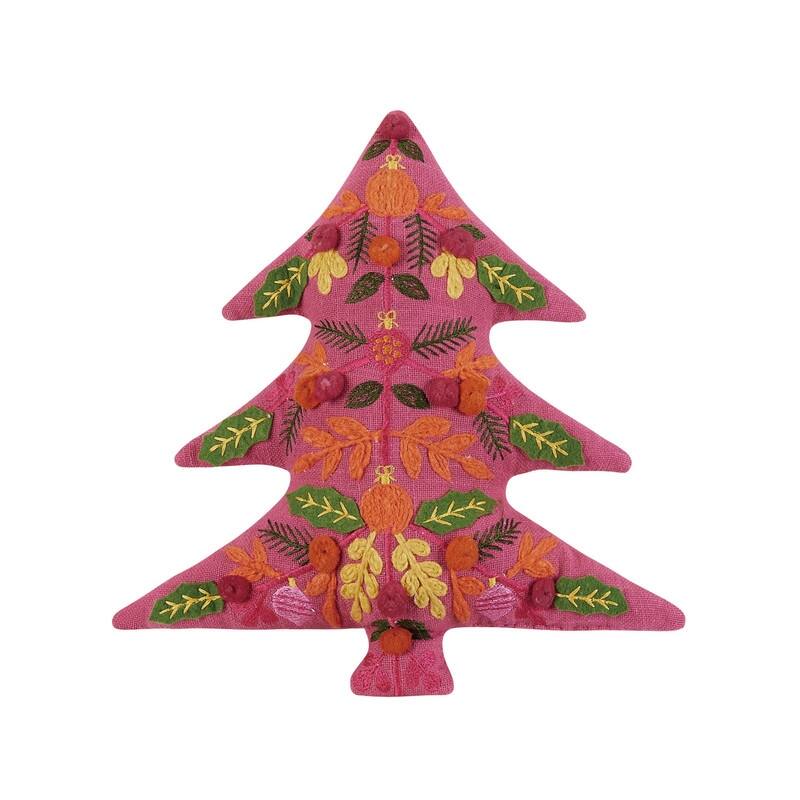 Boho Embellished Holiday Pillow Collection - Shaped Christmas Tree Multi