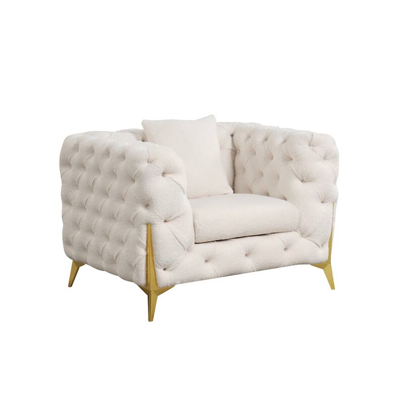 3 Pieces Mid-century Modern Buckle Fabric Living Room Sofa Set Sectional