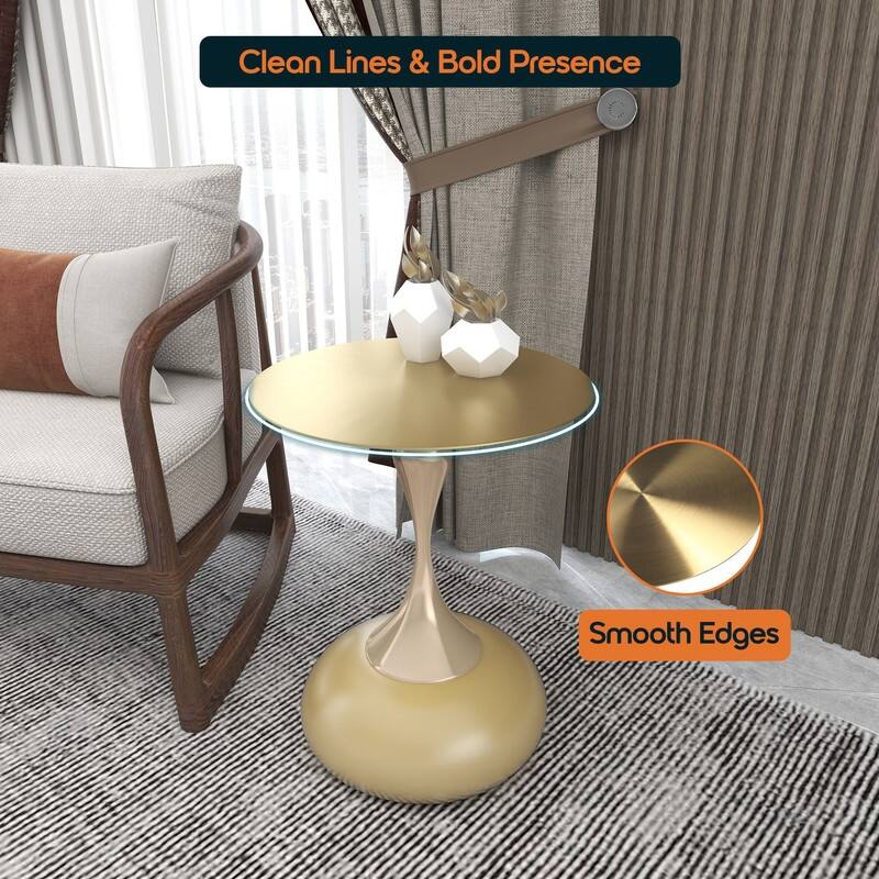 Savoy 18-Inch Round Side Table in Gold Stainless-Steel End Table with a Round Pedestal base