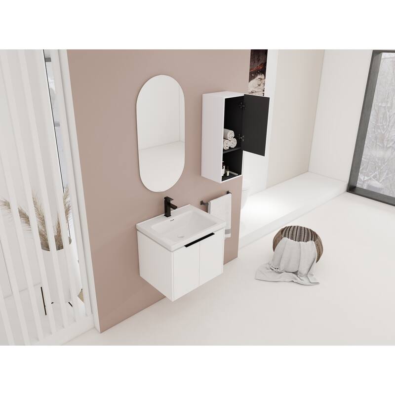 24" Wall-Mounted Bathroom Vanity With Ceramic Sink