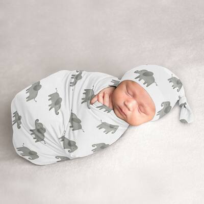 Elephant Safari Boy or Girl Baby Cocoon and Beanie Hat Sleep Sack - 2pc Set - Gray and White Watercolor Grey Gender Neutral
